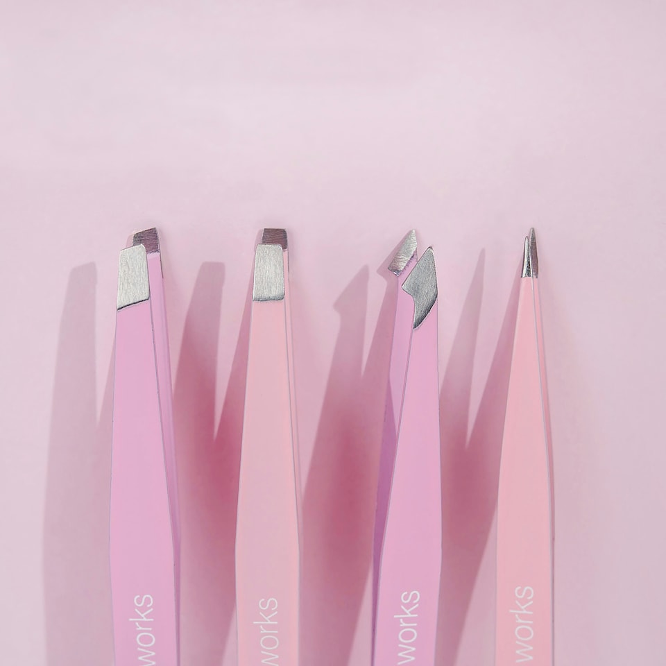 image 1 of Brushworks 4 Piece Combination Tweezer Set - Pink