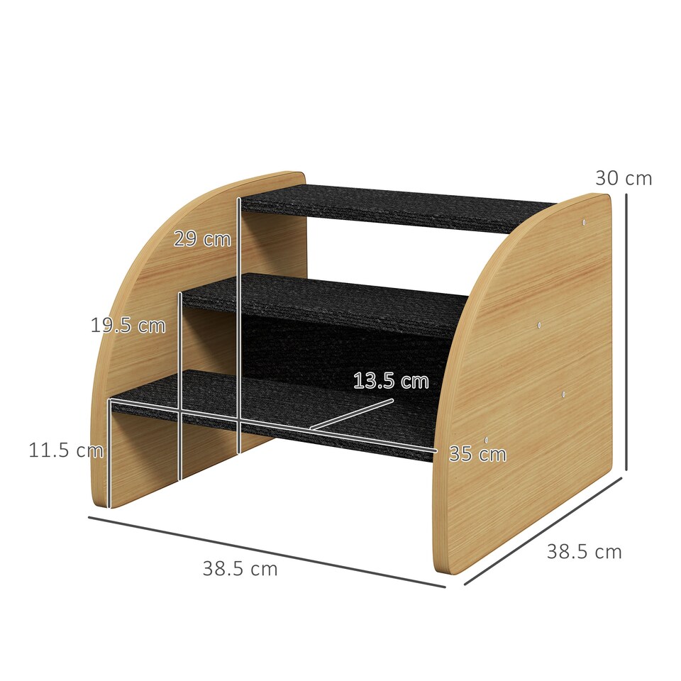 image 1 of PawHut Dog Steps for Sofa and Bed, 3-Step Dog Stairs, Pet Stairs, Oak Finish