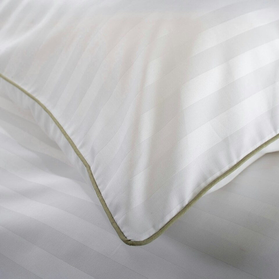 image 1 of 240 Thread Count Sateen Stripe White Duvet Cover Set - Loxley 100% Cotton Bedding with Piped Edge White | Super King