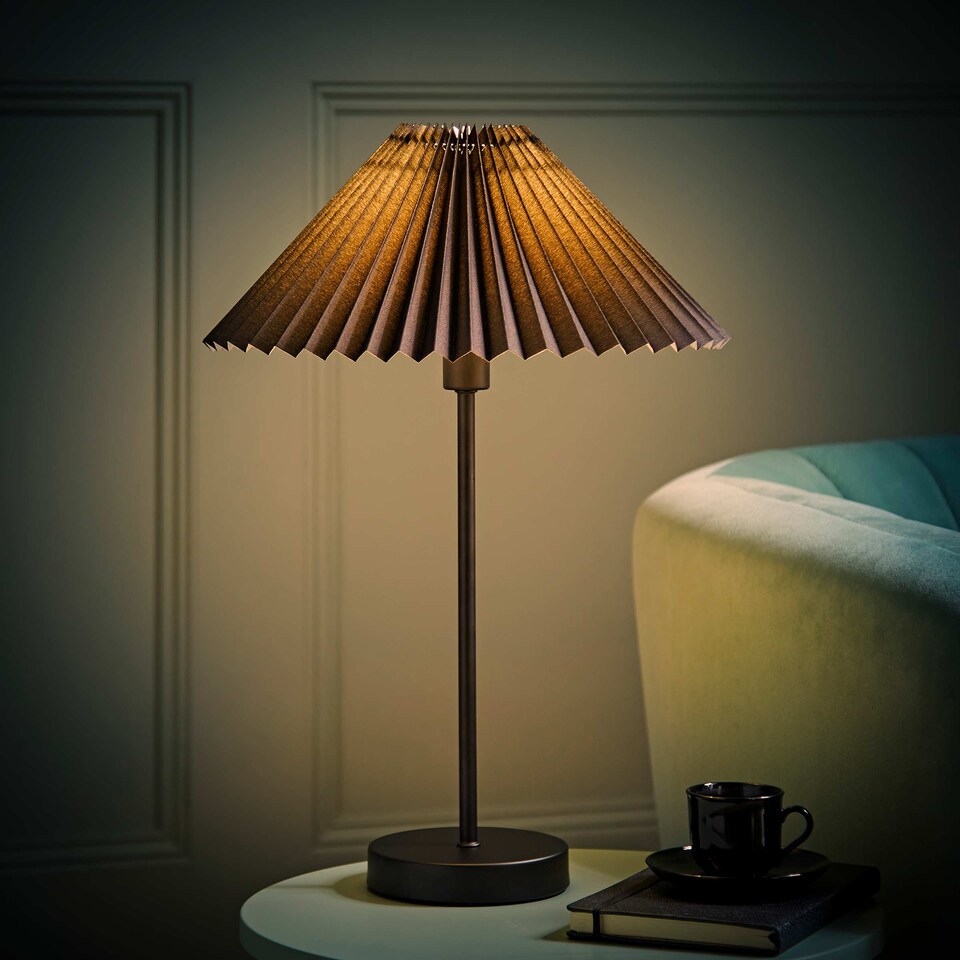 image 1 of ValueLights Akira Black Pleat Shade Table Lamp & Bulb | Black