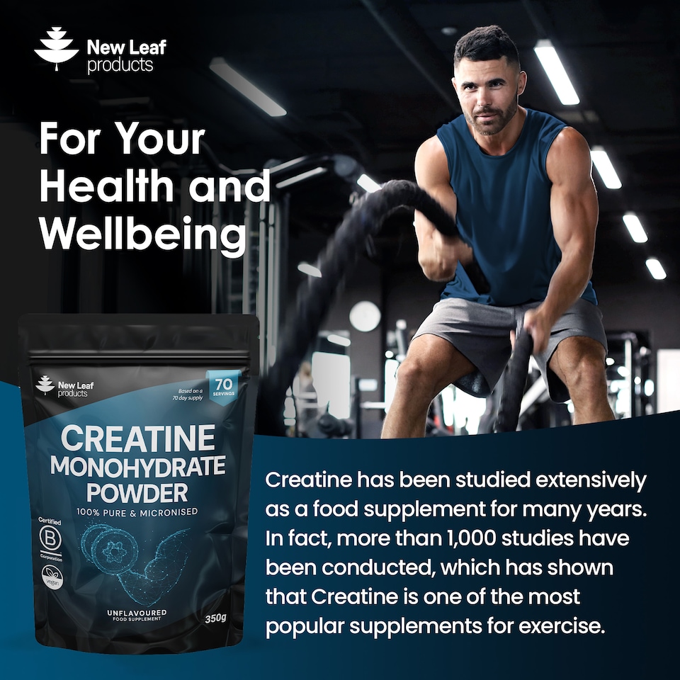 image 1 of New Leaf Creatine Monohydrate Powder 350g, Pure Micronized Powder Vegan