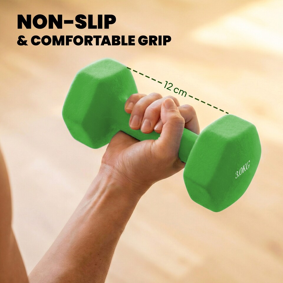 image 1 of SPORTNOW Hex Dumbbells Set with Dumbbell Rack, 2 x 1kg, 2 x 3kg, 2 x 5kg | Multi | Pink, Green, Purple | 30L x 8W x 27H cm