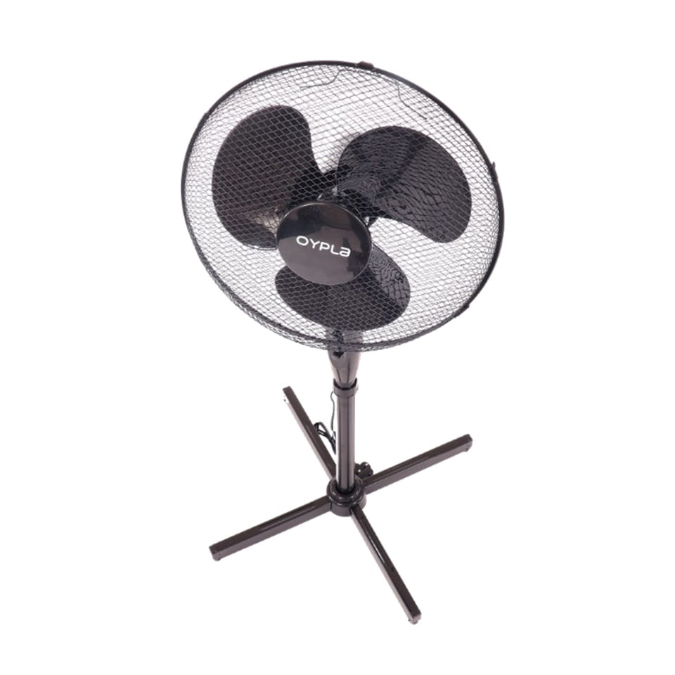 image 1 of 16 Inch Oscillating Black Extendable Free Standing Pedestal Fan