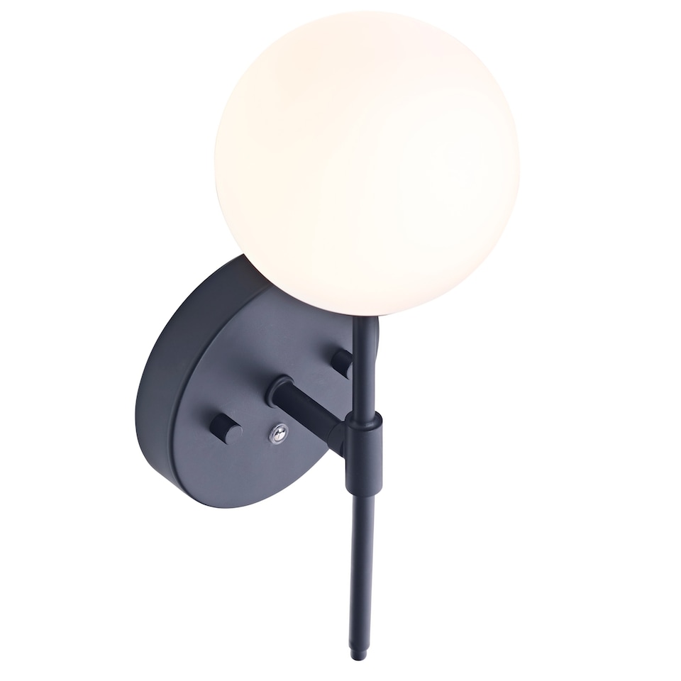 image 1 of Matt Black Wireless Rechargeable Touch Dimmable Wall Light with Opal White Shade | Black