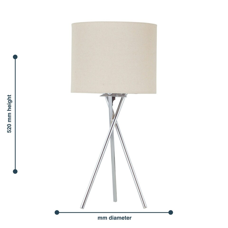 image 1 of Set of 2 Tripod - Polished Chrome Lamps with Natural Linen Shade Chrome | Brown