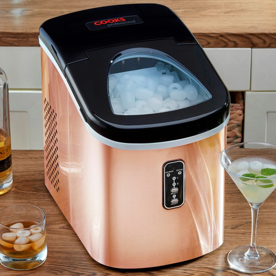 image 1 of Cooks Professional Ice Maker Machine with Scoop & 2.2L Tank - Makes 14KG Per Day | Copper