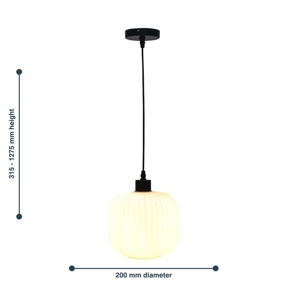 image 1 of Set of 2 Bento - White Ribbed Glass with Black Pendant Fittings | Black | White | 2