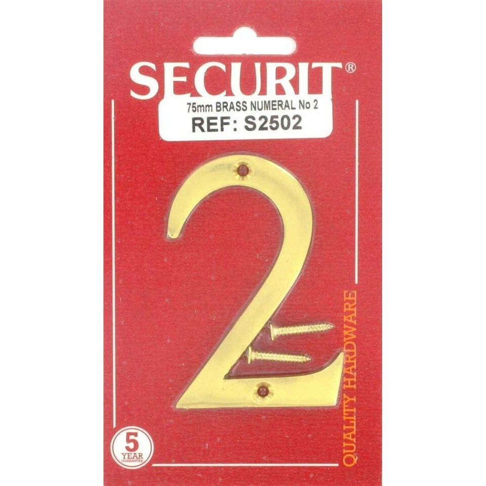 Securit Brass Numeral No 2 - Brass - 75mm