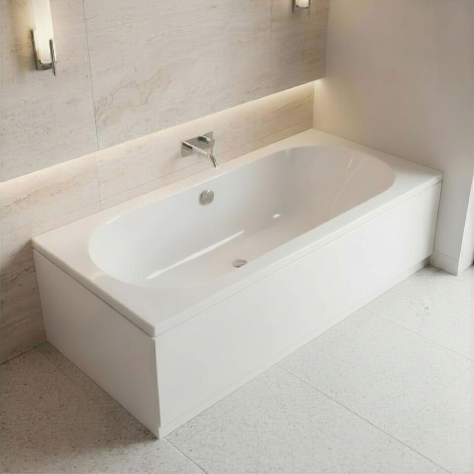 image 1 of Balterley Modern Double Ended Straight Shower Bath with Leg Set (Tap, Waste and Panel Not Included) | White | White | 1