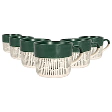 Nicola Spring Ceramic Dipped Dash Coffee Mugs - 475ml - Sage - Pack of 6 | Green | Sage