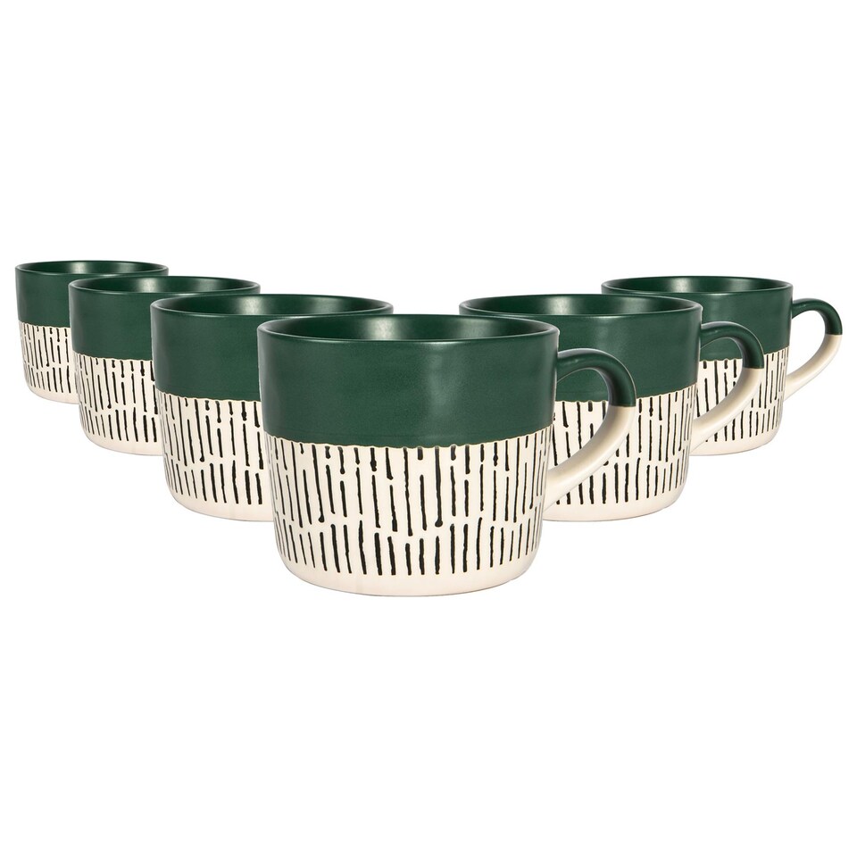 image 1 of Nicola Spring Ceramic Dipped Dash Coffee Mugs - 475ml - Sage - Pack of 6 | Green | Sage