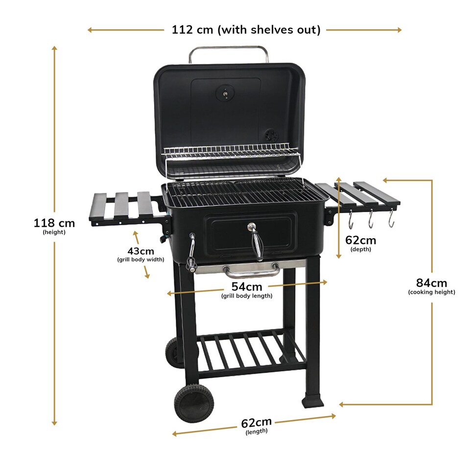image 1 of House of Home BBQ Smoker Grill Folding Tables, Thermometer, Adjustable Charcoal Pan, Chimney