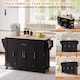image 2 of VILUXE Mobile Kitchen Island with Foldable Worktop, Hidden Cutlery Drawer, Large Drawer, Adjustable Shelves, Door Racks, Towel Rack, Spice Rack and 5 Wheels, Black and Natural Wood