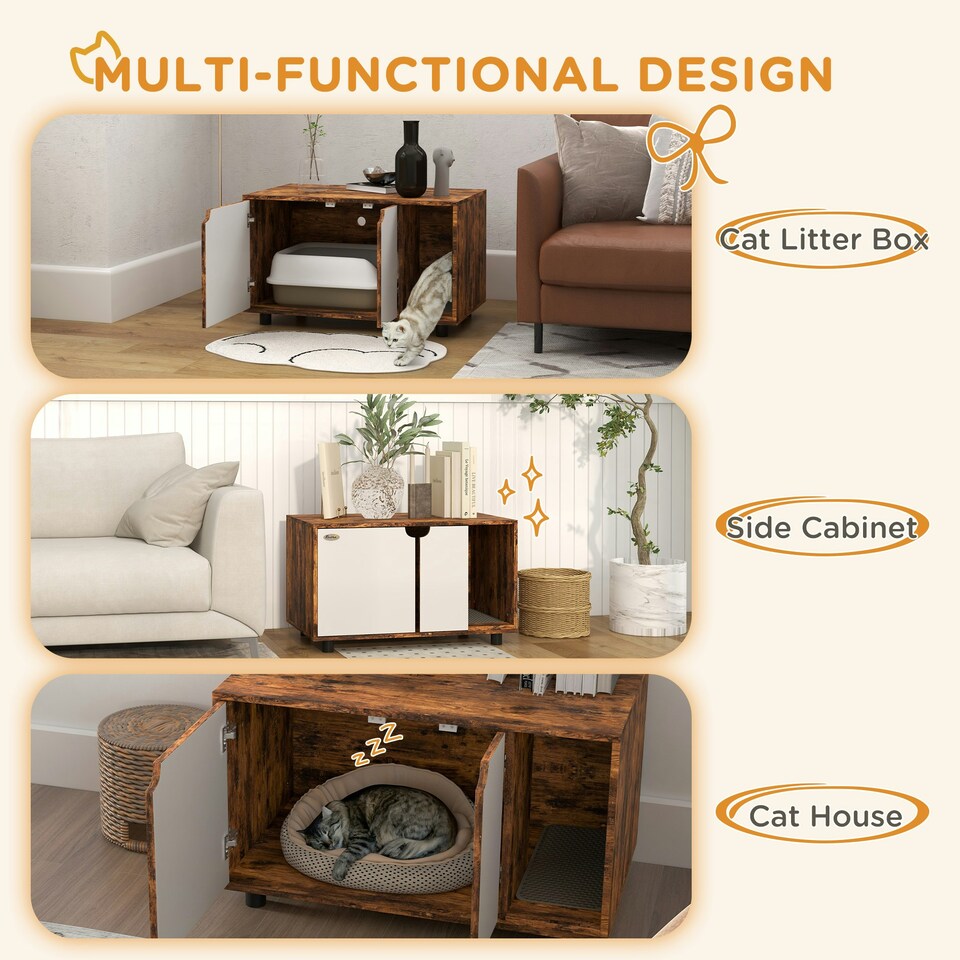 image 1 of PawHut Hidden Cat Litter Box Furniture w/ Sand Drain Pad - Rustic Brown