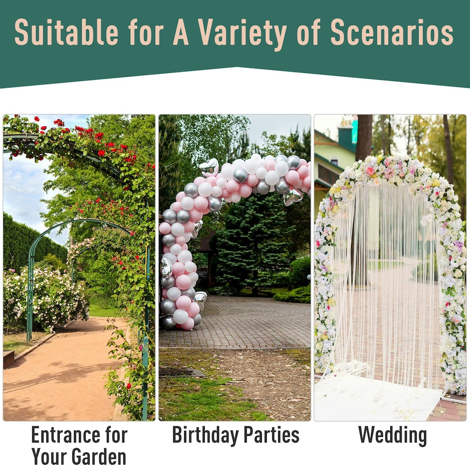 image 1 of Outsunny Garden Entrance Arch Bench Outdoor Patio Rose Trellis Climbing Plant