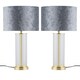 image 1 of Set of 2 Aura - Satin Brass Lamps with Grey Crushed Velvet Shades Bronze | Grey