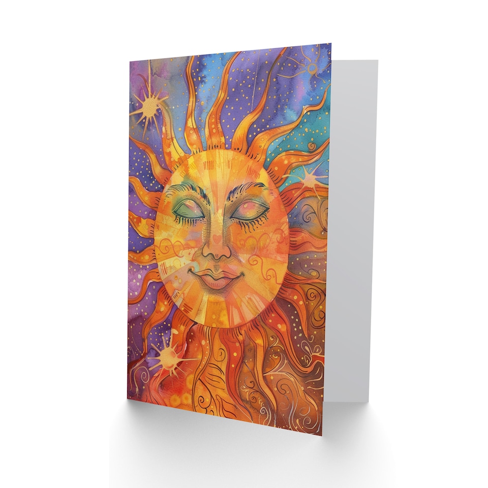 image 1 of The Sun Colourful Watercolour Tarot Card Design Good Luck Card