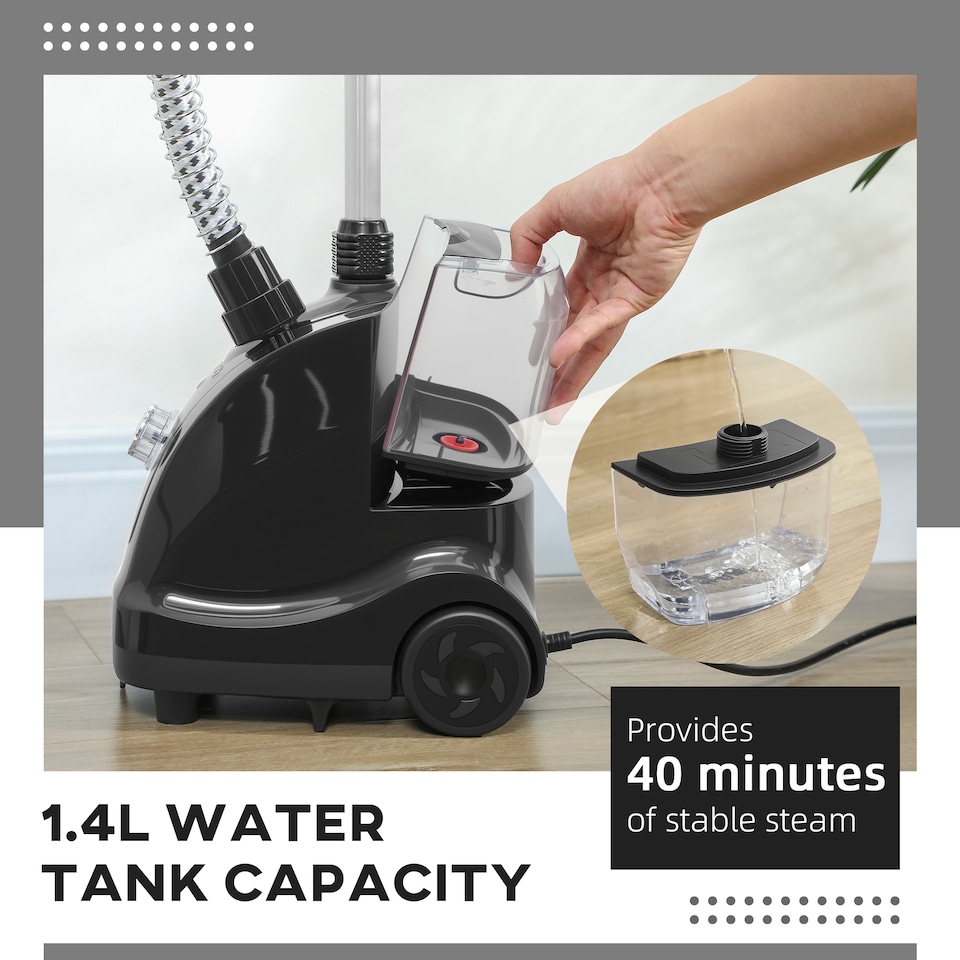 image 1 of HOMCOM Clothes Steamer with Adjustable Pole 41-110 cm Black | Black
