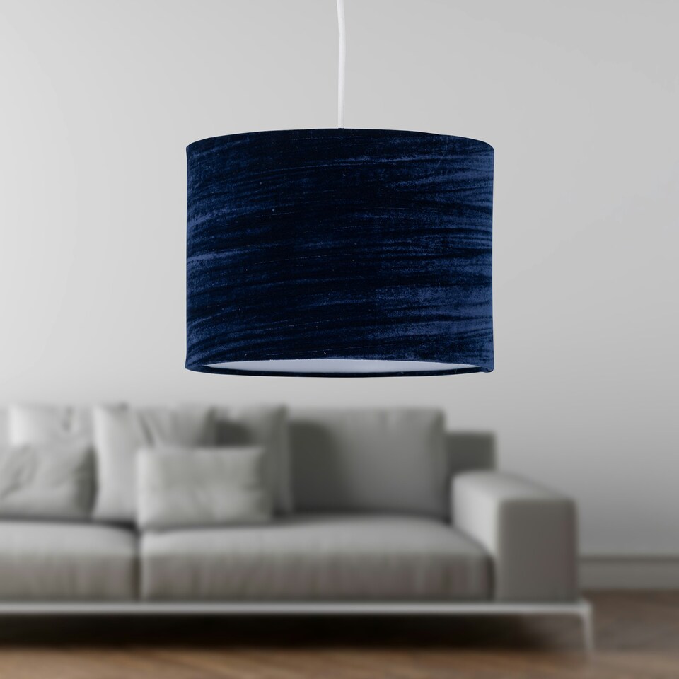 image 1 of Navy Blue Crushed Velvet 30cm Pendant Lightshade Blue