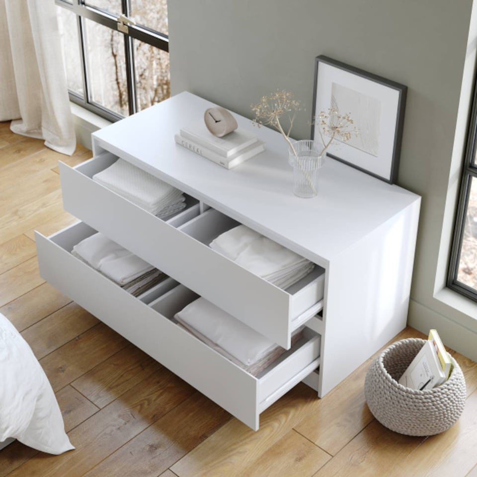 image 1 of URBNLIVING 4 Drawer Wide Chest Of Drawers Bedroom Storage Unit | Multi | White Carcass + White Drawers