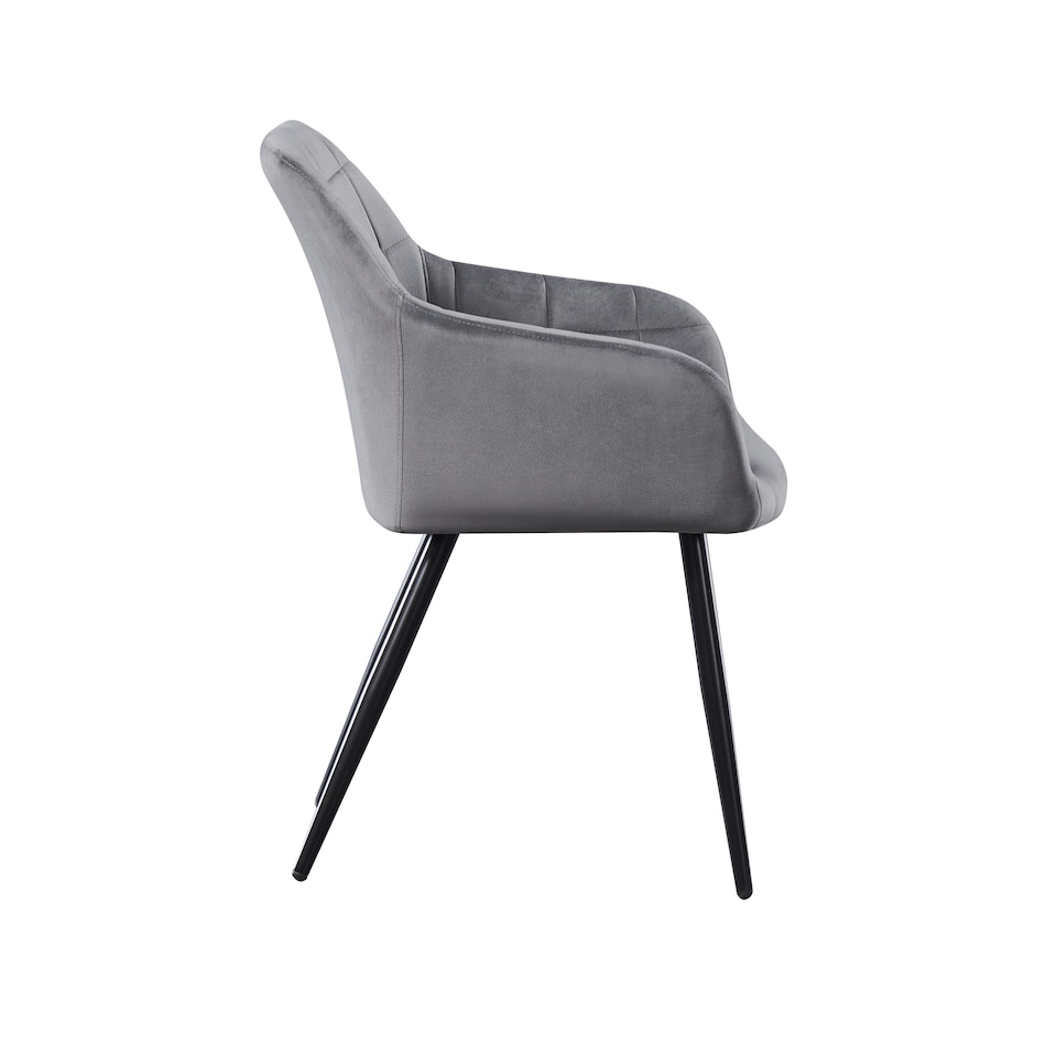 image 1 of Set of 6 Camden Modern Velvet Dining Chairs with Armrests, Quilted Design & Black Metal Legs | Grey | Dark Grey