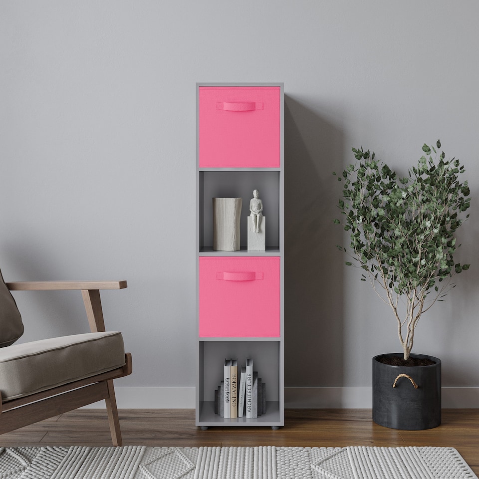 image 1 of 4 -Cube Tall Shelving Unit With Non Woven Inserts | Grey | Grey & Dark Pink | 1