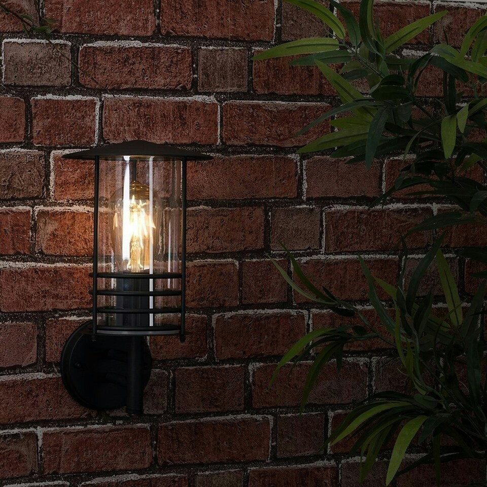 image 1 of ValueLights IP44 Rated Black Fisherman's Lantern Cage Outdoor Garden Wired Wall Light