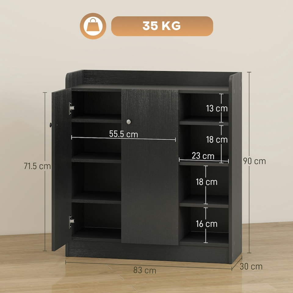 image 1 of HOMCOM Shoe Storage Cabinet Footwear Rack Stand w/Adjustable Shelves Black | Black | 83L x 30W x 90H cm | 1