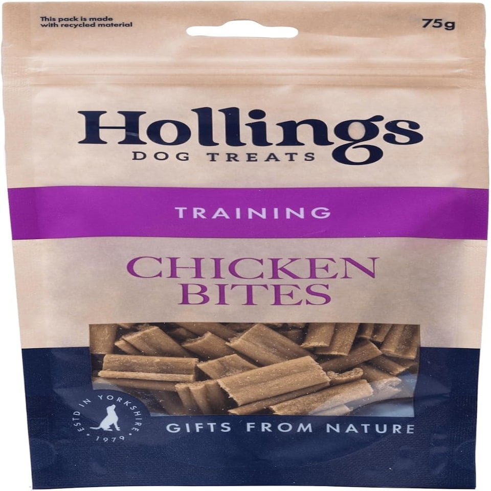image 1 of Hollings Chicken Bites Dog Training Treats, Delicious Chicken Treats for Adult Dogs, High in Protein & Made with 100% Natural Ingredients (75g)