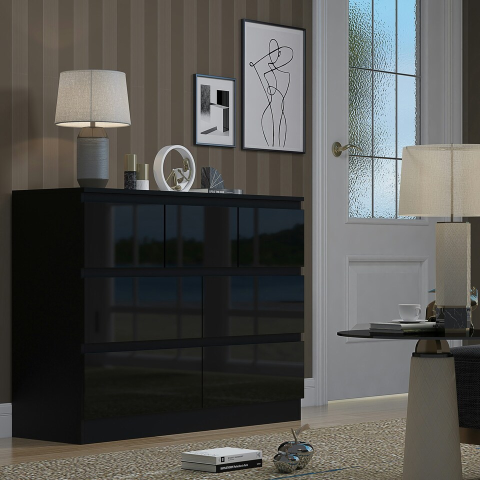 image 1 of FWStyle Stora 7 Drawer Merchant Chest Of Drawers - Black Gloss Front