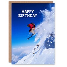 Happy Birthday Skier Ski Jump Snow Sport Photo Birthday Card