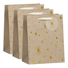 Multipack of 3 Medium Gift Bags | Party Bags for Presents | Birthdays/Wedding | For Him/Her/Friend | Starburst Design Silver