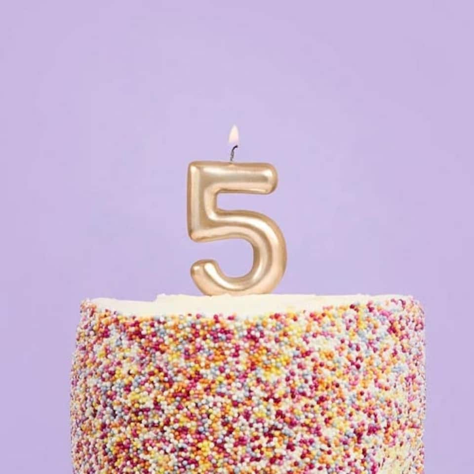 image 1 of Metallic Gold Number 5 Shaped Candle