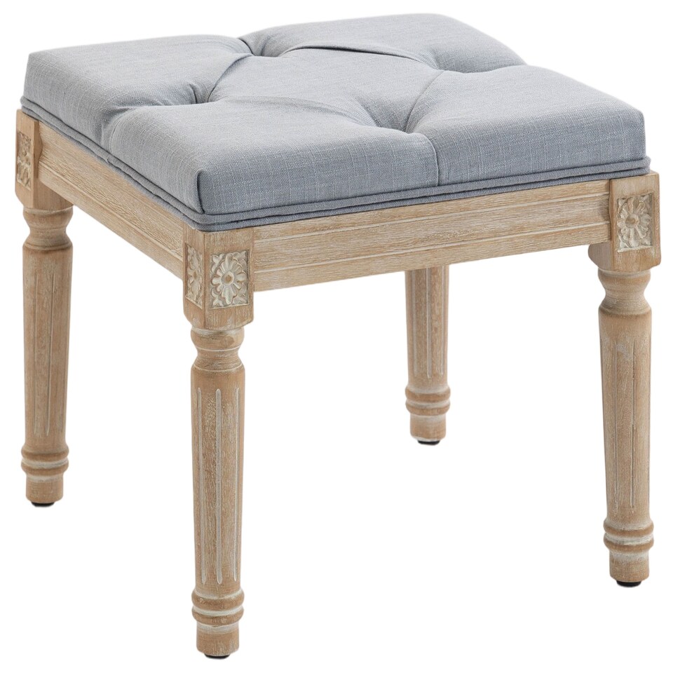 image 1 of HOMCOM Vintage Foot Stool with Wood Legs, Light Grey | Grey | Light Grey