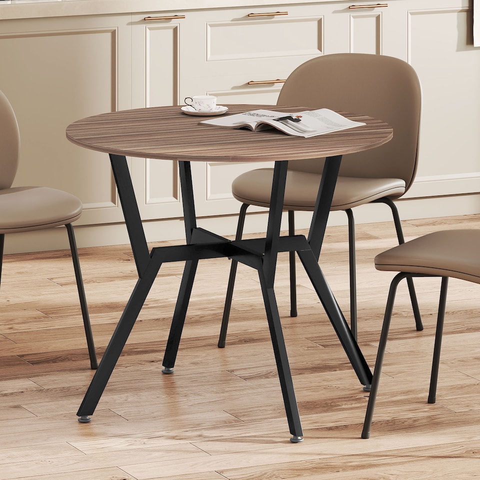 image 1 of HOMCOM Small Kitchen Table with Black Steel Legs, Dining Table, Brown