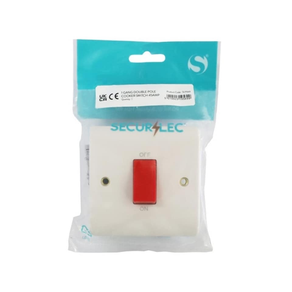 image 1 of Securlec 1 Gang Square Cooker Switch - White - One Size