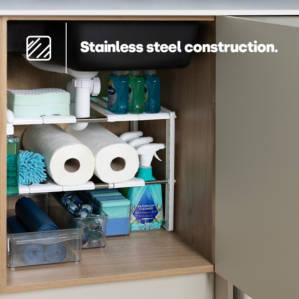 image 1 of Under Sink Storage Shelf White