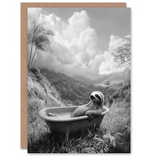 Sloth in Bathtub Surreal Black White Bath Time Birthday Greeting Card