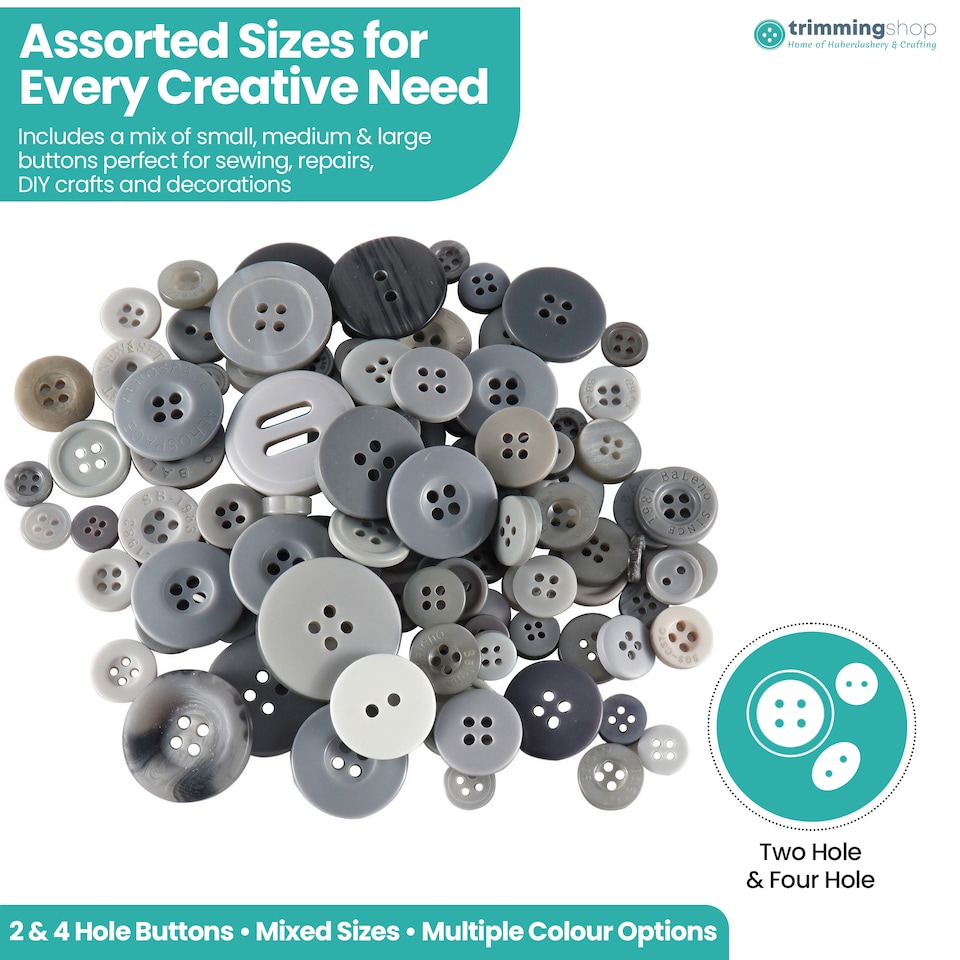 image 1 of 100g Round Resin Button, Assorted Sizes - 2 & 4 Holes