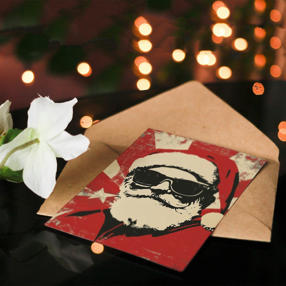 image 1 of Pop Art Santa Claus With Sunglasses Blank For Him Or Her Art Xmas Festive Christmas Card