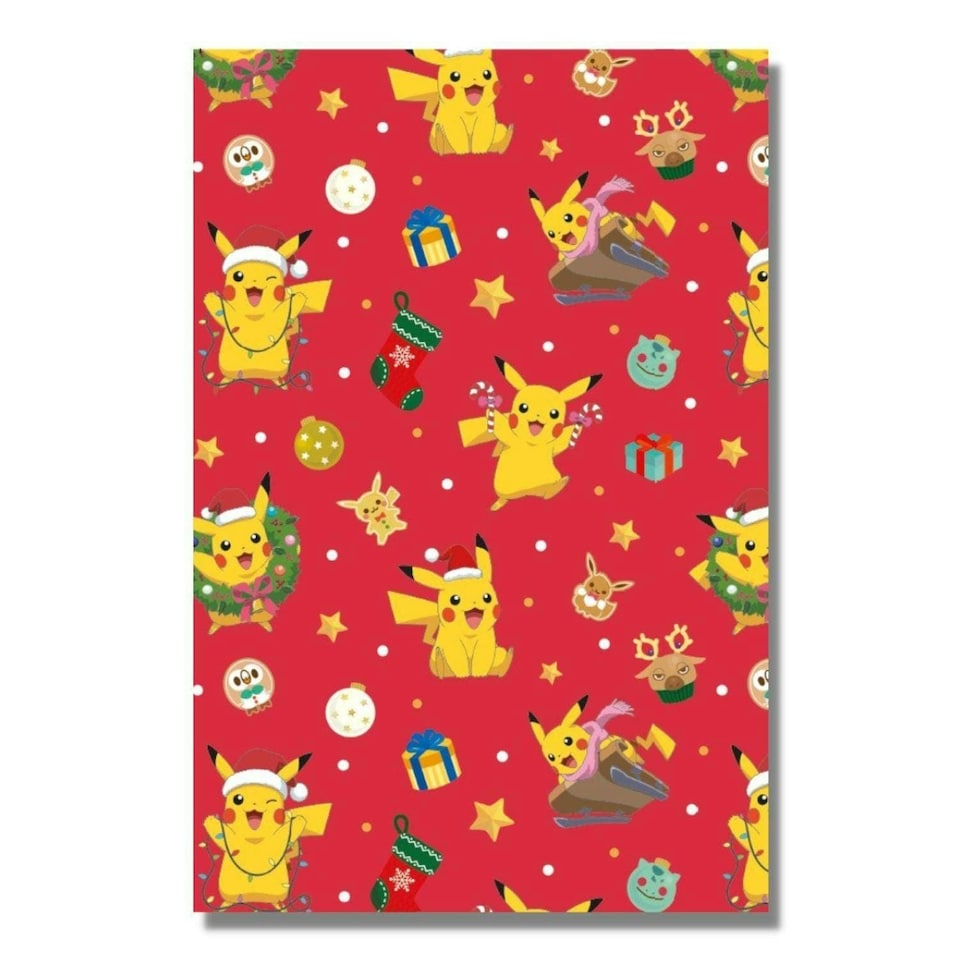 image 1 of Pokemon Christmas 4 Sheets & 4 Tags Gift Wrap