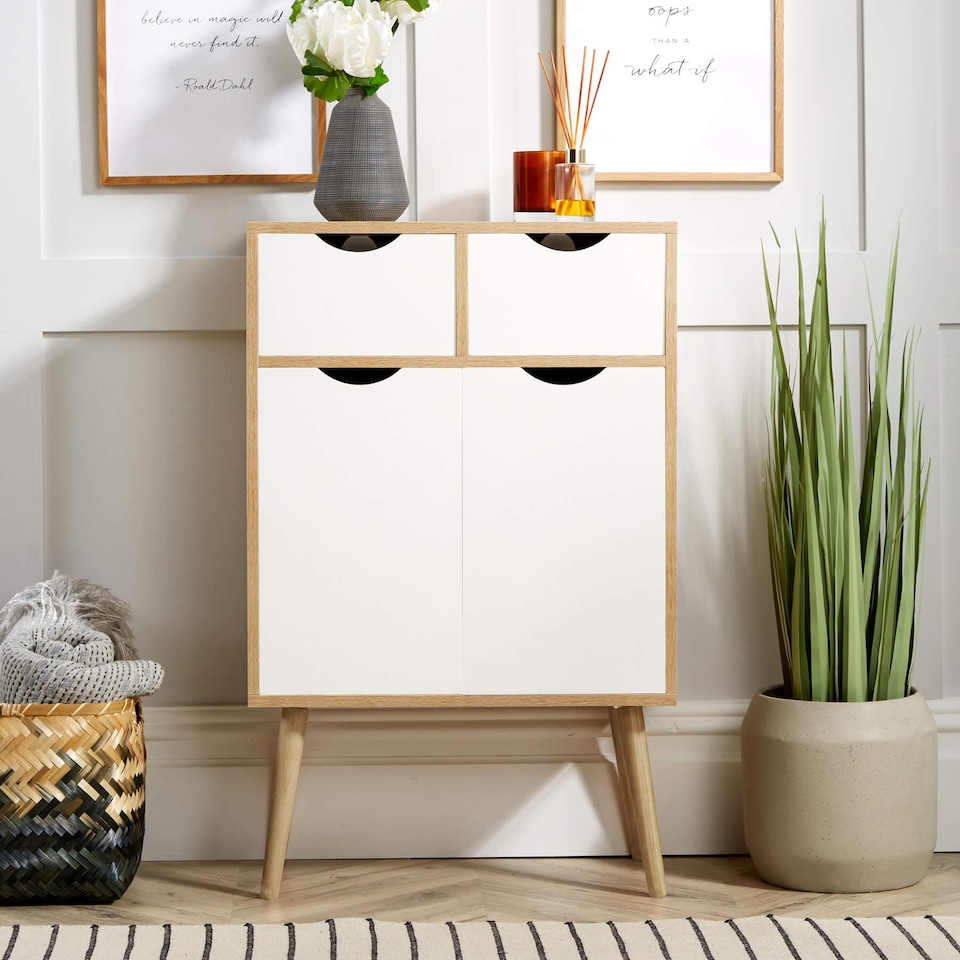image 1 of Sideboard Storage Cabinet 2 Door 2 Drawer Cupboard Solid Wood Legs