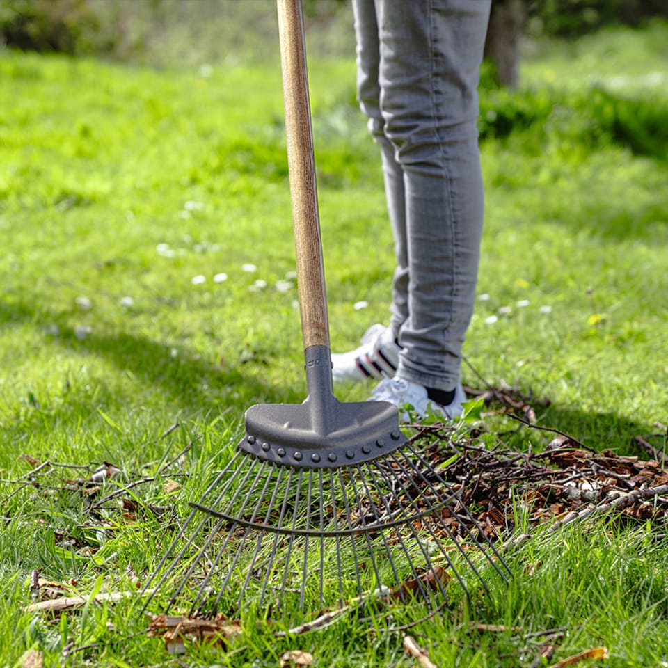 image 1 of JCB 20 Teeth Heritage Lawn Rake 520mm Carbon Steel and Ash Handle Gardening Leaf Moss JCBHLR01