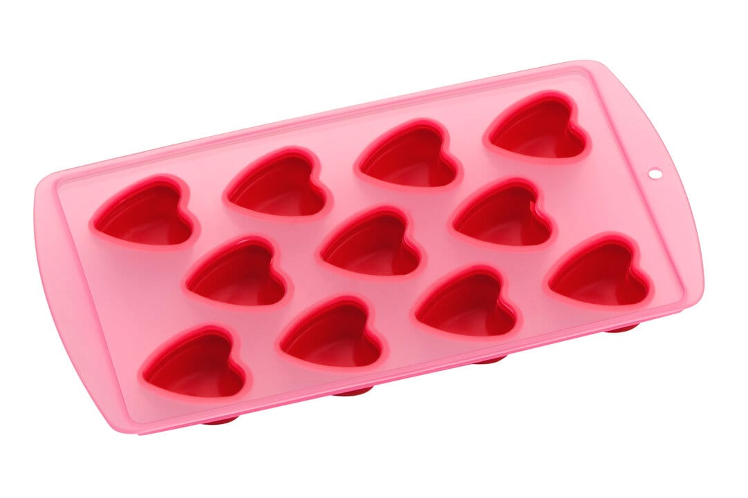 Orsina 11 Hearts Shaped Ice Cube Tray, Unique Ice Cube Tray, Thermoplastic Rubber Ice Freezing Tray in Red
