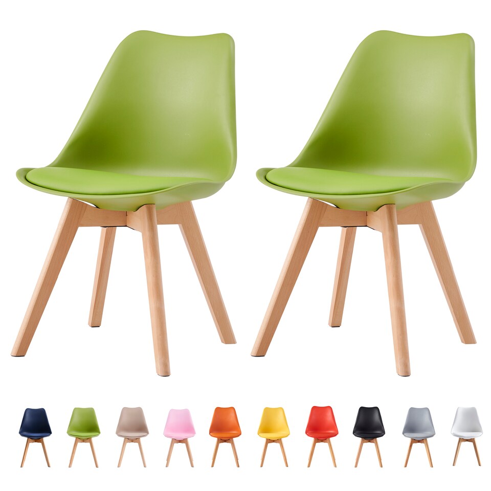 image 1 of Set of 2 Dining Chairs with Solid Wooden Legs and Seat Cushion Pad Green - Eva by MCC