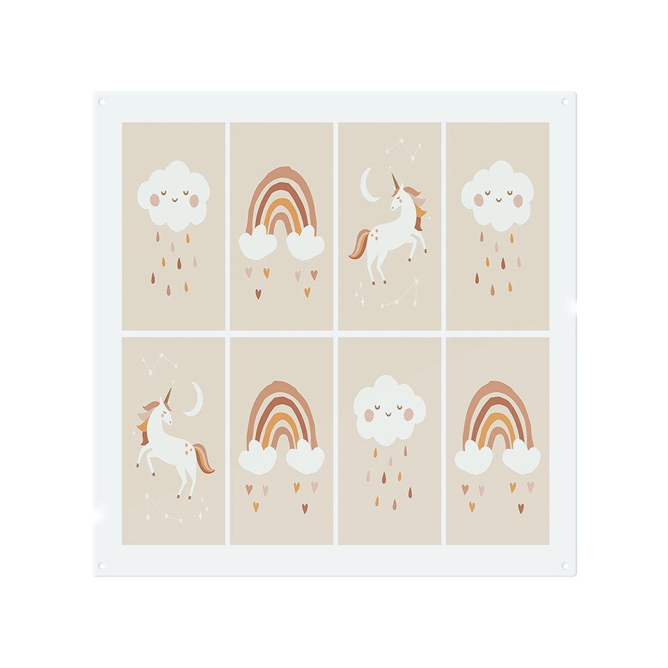 image 1 of Cute Hand Drawn Unicorn, Rainbow and Cloud Designer Splash Back | White
