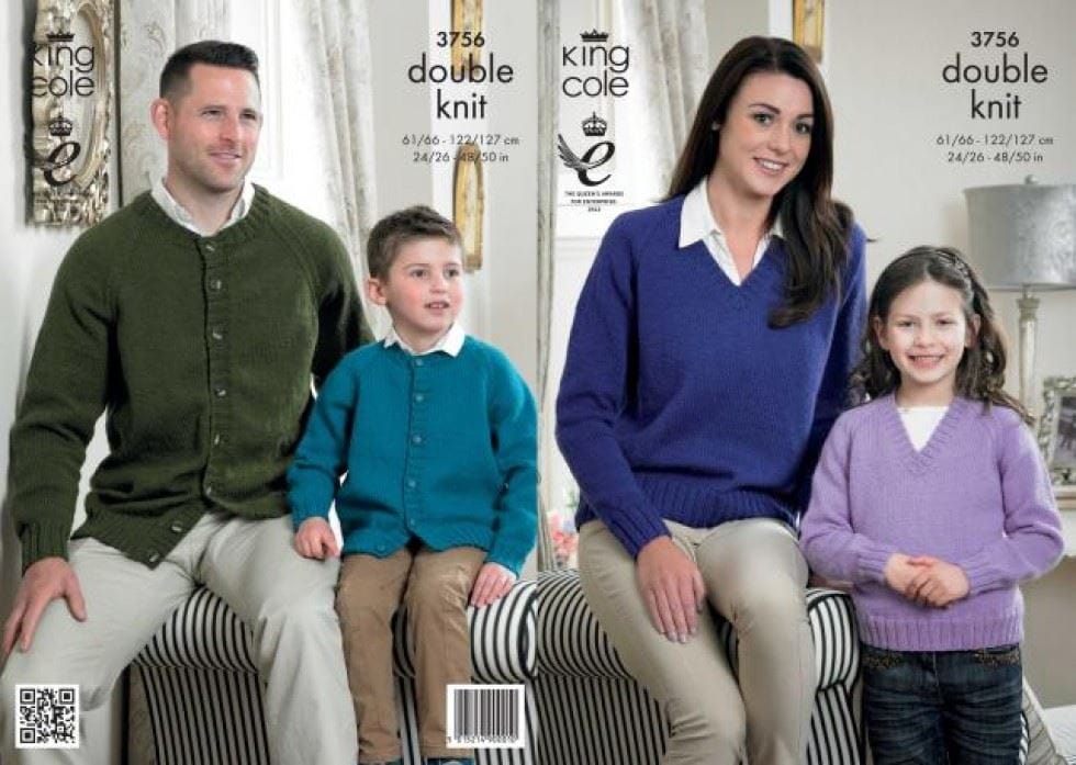 King Cole Merino Knitting Pattern 3756, Cardigans and Sweaters for Kids, Men and Women - 24 -50 Inches - Easy