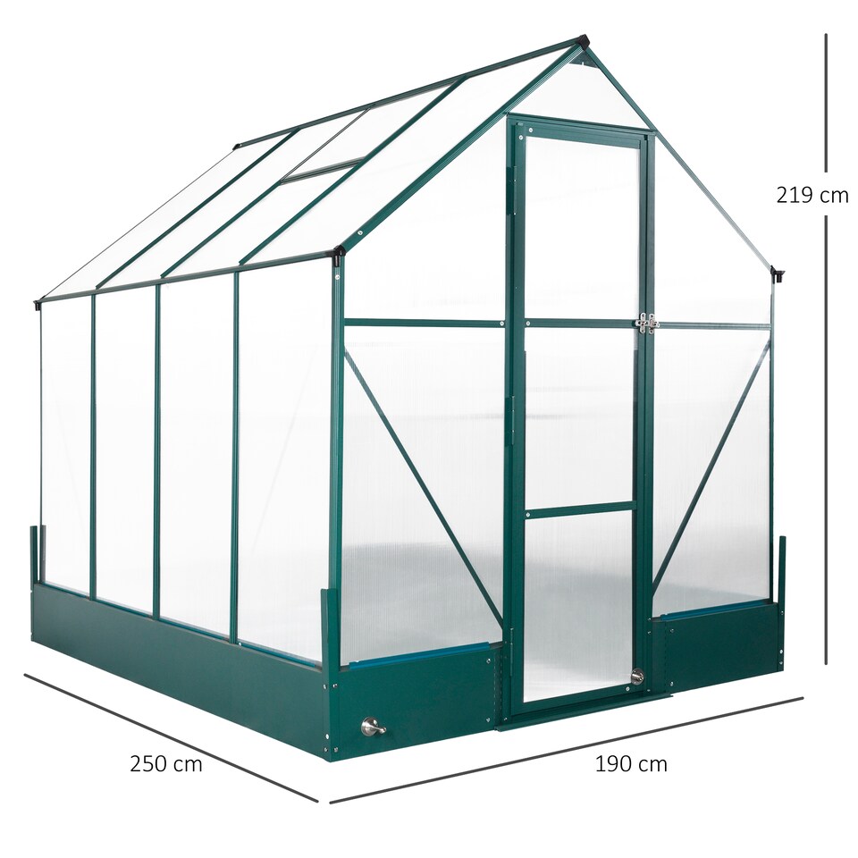 image 1 of Outsunny Walk-in Greenhouse Garden Polycarbonate Aluminium w/ Smart Window 6x8ft | Green