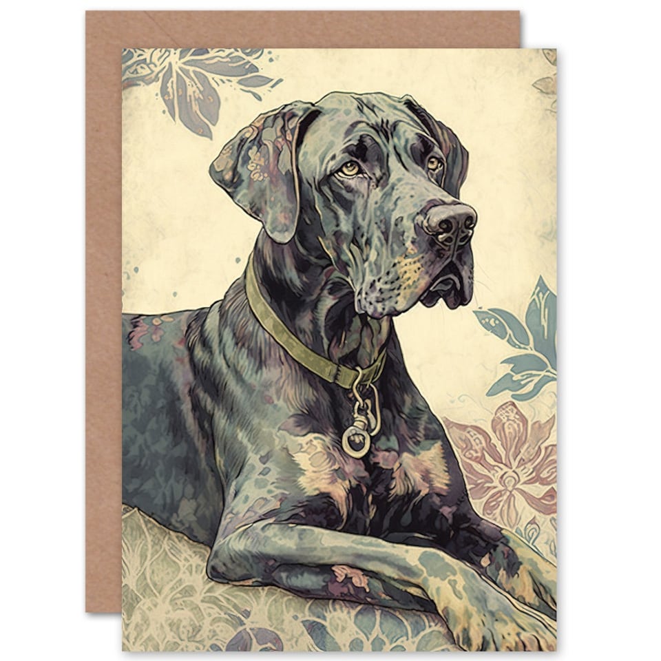 image 1 of Great Dane With Elegant Floral Pattern Dog Lover Greeting Card