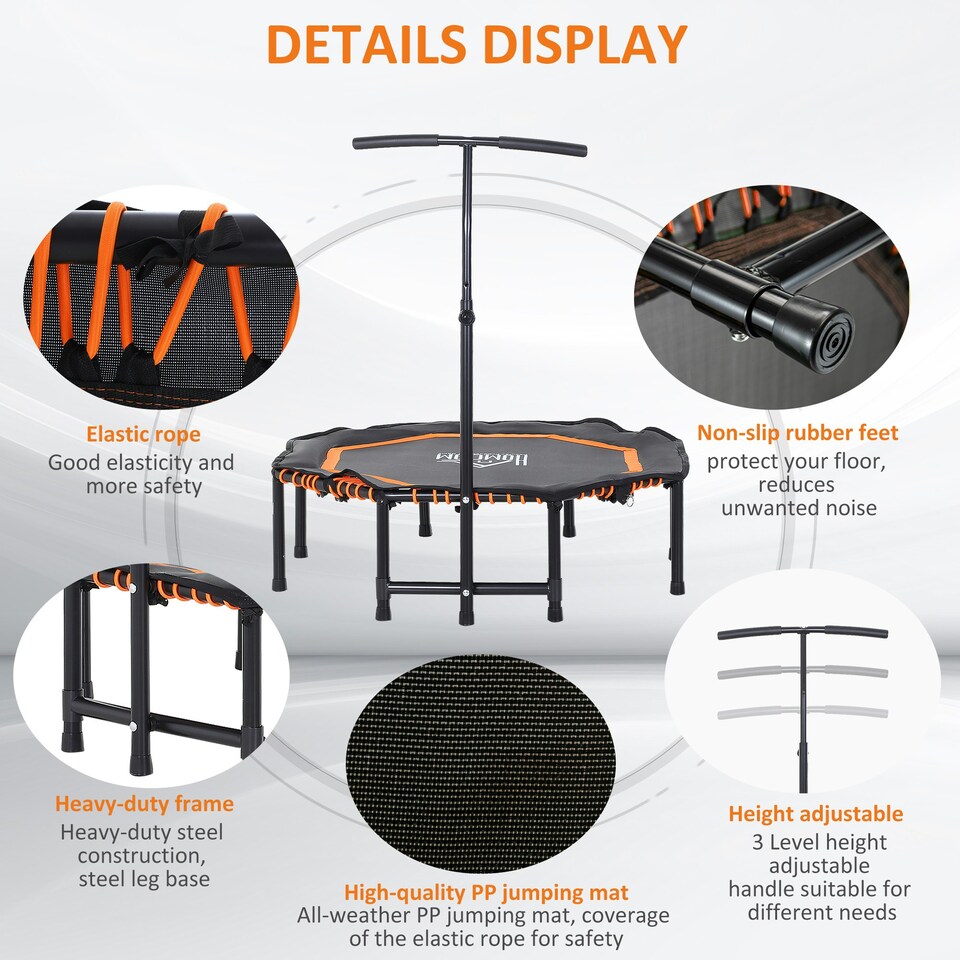 image 1 of HOMCOM Foldable Trampoline w/ Adjust Handle, Max Load 100 KG - Orange